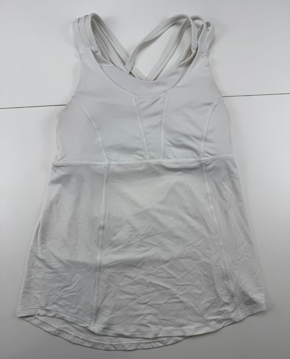 Lululemon Womens 6 White Strappy Back Tank Top Built In Bra Yoga Athletic